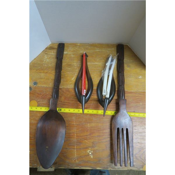 Wooden Wall Decorations Fork and Spoon w/ Candle Holders