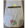 Image 2 : VINTAGE HAND EMBROIDERED  RUNNER…. APROX 14X32 AND SQUARE TABLECLOTH WITH EMBROIDERY APROX 44X44.. S