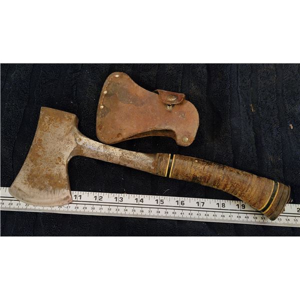 14  wood handle hatchet w/sheath