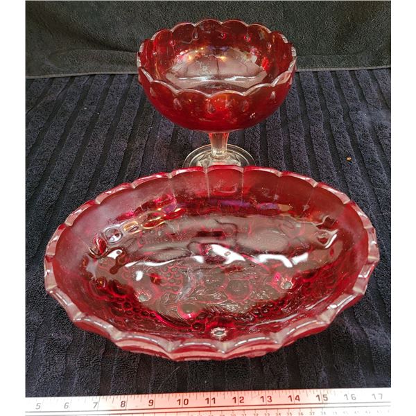 Red Indiana Carnival Glass - candy dish and fruit bowl - paint worn