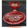 Image 1 : Red Indiana Carnival Glass - candy dish and fruit bowl - paint worn