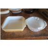 2 fire king dishes, 1 with lid