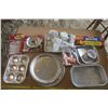 Image 1 : lot of assorted tin foil pans, saran wrap, bowl covers, etc