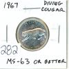 Image 1 : 1967 Diving Cougar 25 Cents. MS-63 or better.