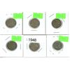Image 1 : 6 US 5 Cent Coins - 1940, 1942, two 1944, 1948 and 1964