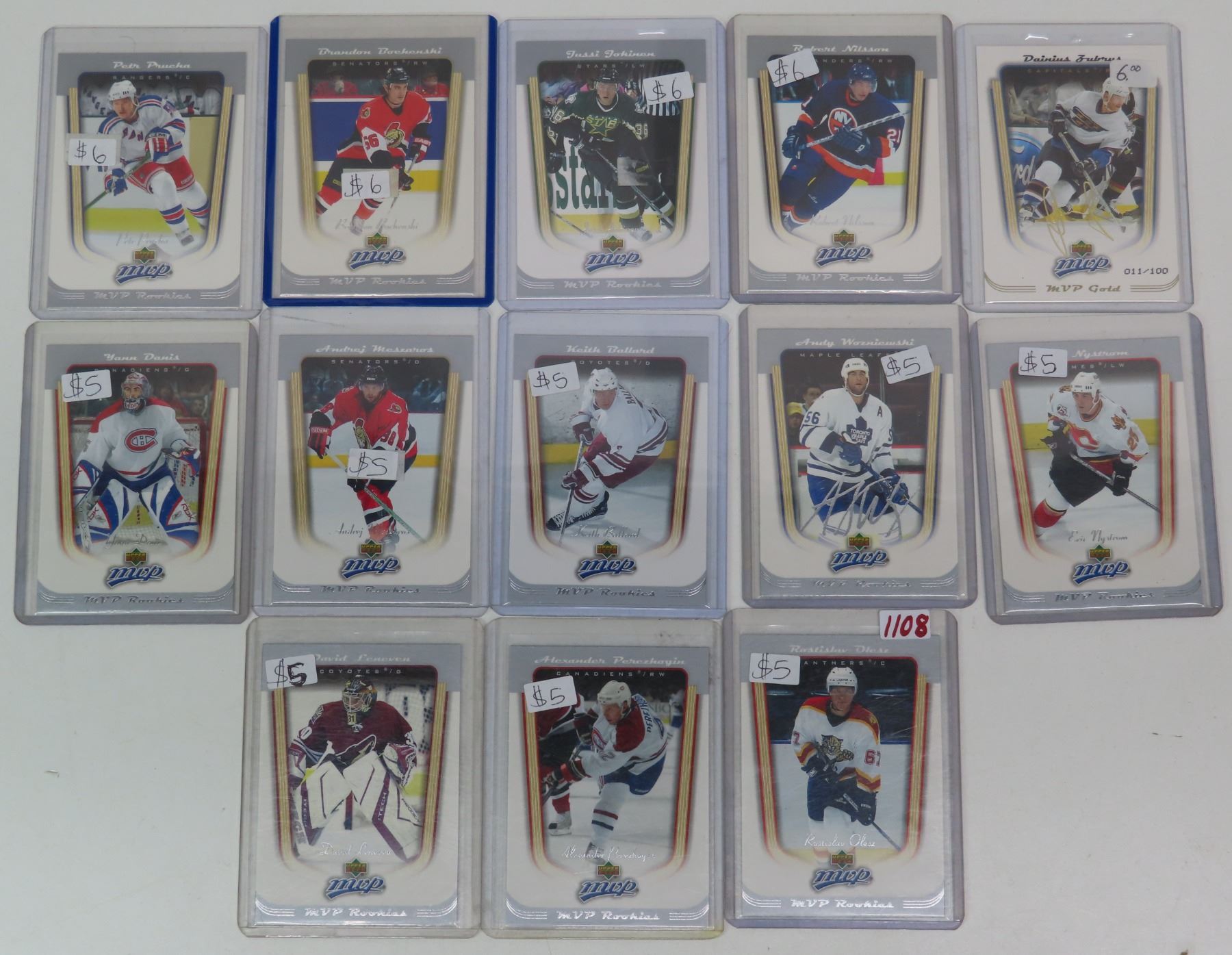 12 assorted "MVP Rookies" series & 1 "MVP Gold" series UpperDeck hockey