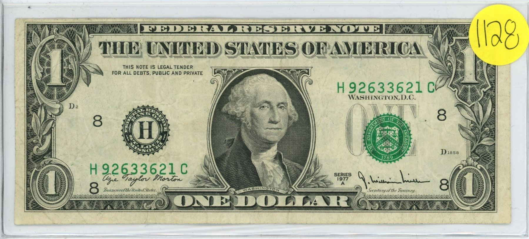 Error Bills United States ERROR $1.00 one dollar bill - 1977A shift error 8's too low