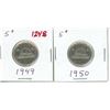 Image 1 : 1949, 1950 5 cent Canadian coins - King George VI