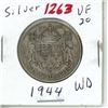 Image 1 : 1944 WD Canadian Silver 50 cent coin - King George VI