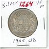 Image 1 : 1945 WD Canadian Silver 50 cent coin - King George VI