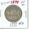 Image 1 : 1951 WD Canadian Silver 50 cent coin - King George VI
