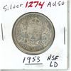 Image 1 : 1953 NSFLD Canadian Silver 50 cent coin - Queen Elizabeth