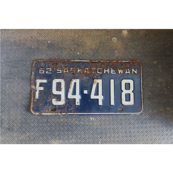 1962 Saskatchewan License Plate