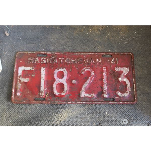 1941 Saskatchewan License Plate
