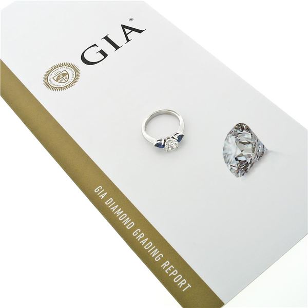 NEW 14k White Gold 1.47 ctw GIA Round Diamond & Sapphire 3 Stone Engagement Ring