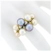 Image 3 : 18k White Gold White Beige Light Gray Pearl Wide Band Cluster Cocktail Ring Sz 7