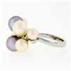 Image 6 : 18k White Gold White Beige Light Gray Pearl Wide Band Cluster Cocktail Ring Sz 7