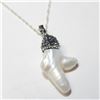 Image 2 : $160 Silver Freeform Fresh Water Pearl With Crystal 16" Necklace