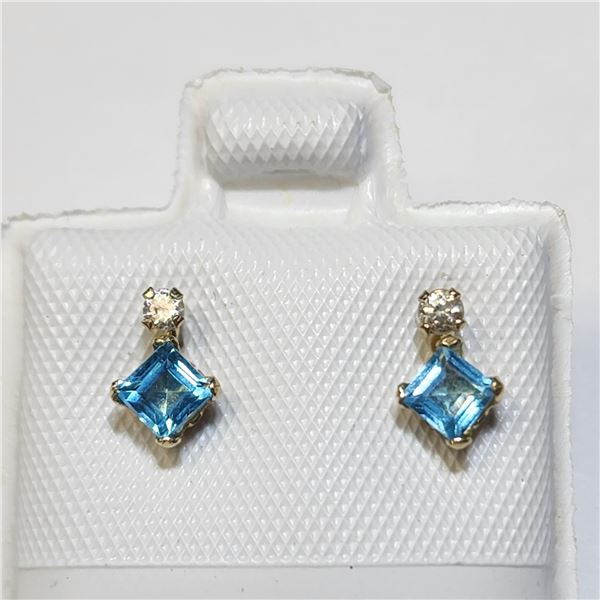 $400 10K  Blue Topaz(0.4ct) Diamond(0.06ct) Earrings