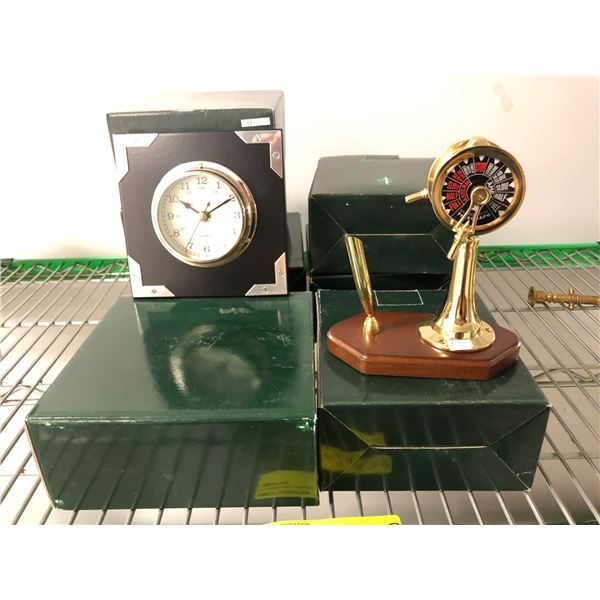 Group of  antique reproduction decorative mini clocks and pen holders