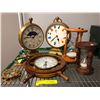 Image 1 : Group of assorted  antique reproduction items includes: wall clocks/ table clocks /binoculars/compas