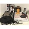 Image 1 : Group of misc. items - includes camping bag/ boot dryer/ Bulova table clock/ foot massager etc.