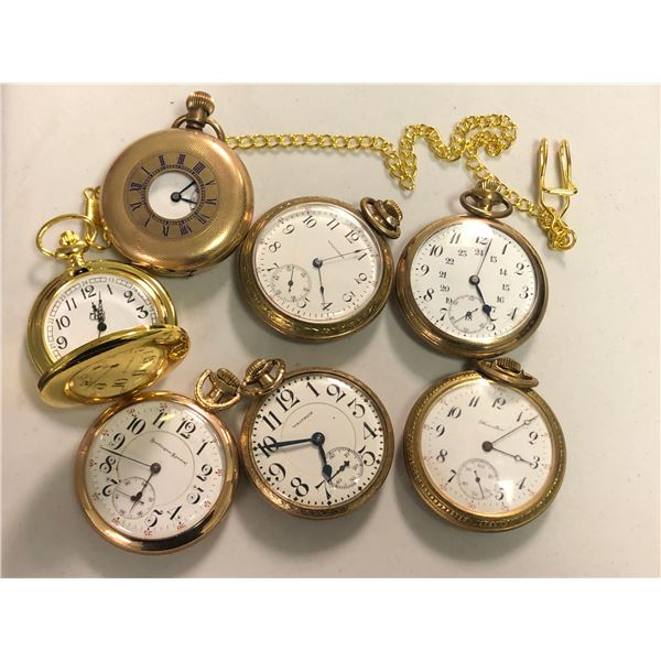 Group of assorted vintage brass & glass pocket watches