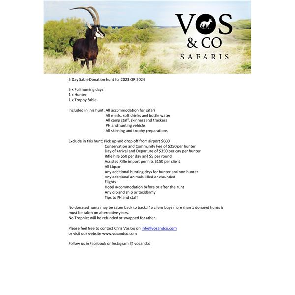 Trophy Sable Hunt 5 days 1 hunter