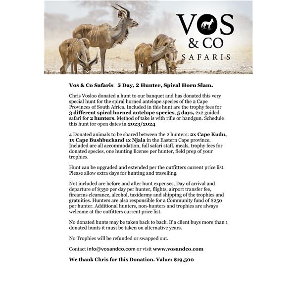 4 Spiral horned animals for 2 hunters 5 Days Eastern Cape Province