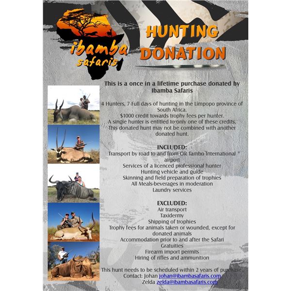 4 hunter/7 day Hunt in Limpop province of South Africa