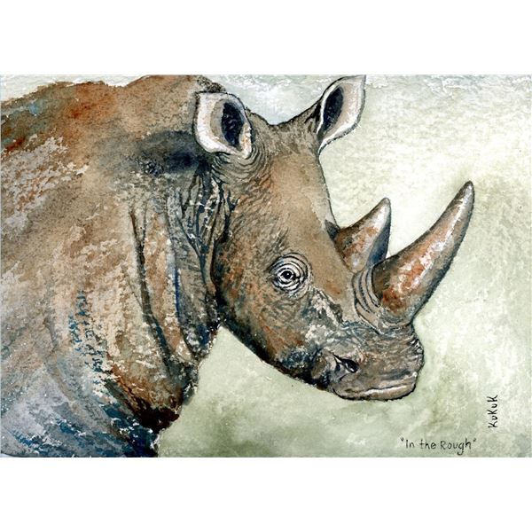 In the Rough (Rhino) - Linda Kukuk Painting
