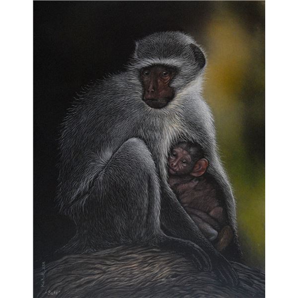 Safe (Vervet Monkeys) - Linda Kukuk Painting