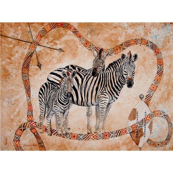 Striped Trio (Zebras) - Linda Kukuk Painting