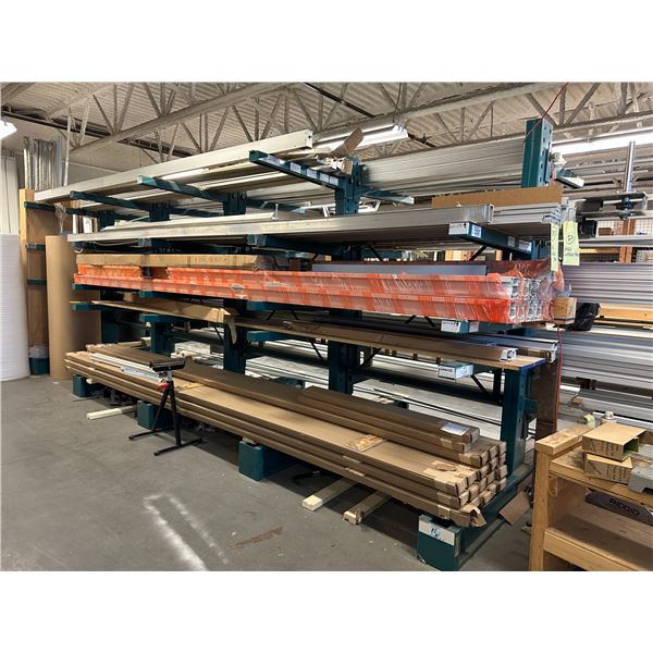 5 SECTION MULTI LEVEL CANTILEVER PRODUCT STORAGE RACK WITH 5 - 8' UPRIGHTS, 40 - 3' ARMS AND SAFETY