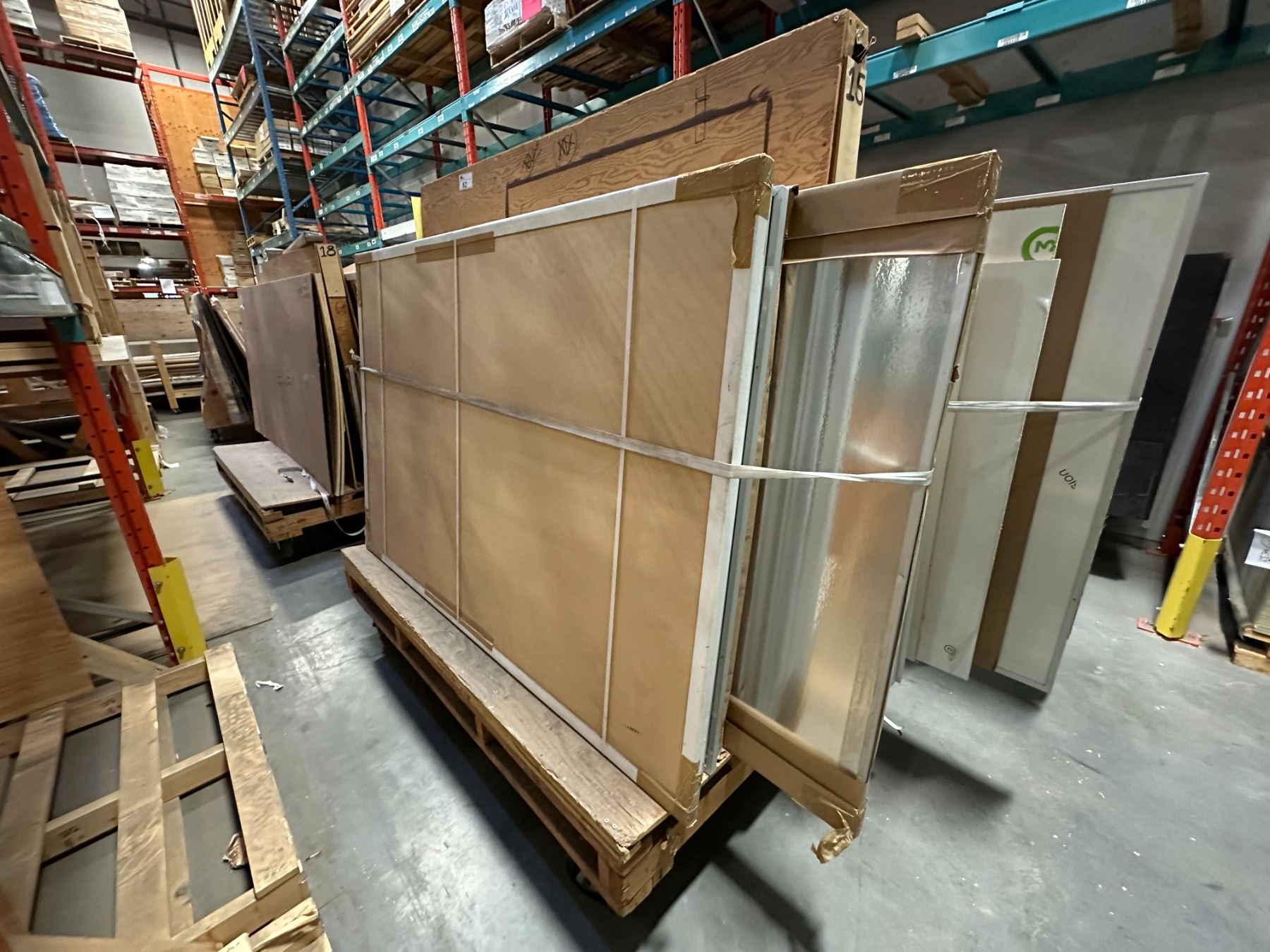 MOBILE WOOD A-FRAME PRODUCT STORAGE CART AND REMAINING CONTENTS