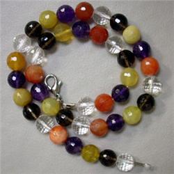 10 MM FACETED MULTISTONE BEADS TEMPORARY NECKLACE - 16 INCHES