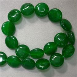 14 MM COIN SHAPED GREEN AGATE STRAND - 16 INCHES