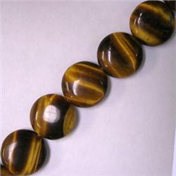 18 MM COIN SHAPED TIGER EYE STRAND - 16 INCHES