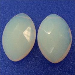 80+ CTS PAIR OF FACETED OVAL SEA OPAL BEADS 45x30 MM - TOP DRILLED