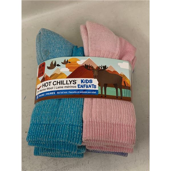 Hot Chilly's Kids Merino Wool Socks-6 pairs (size 11-14)