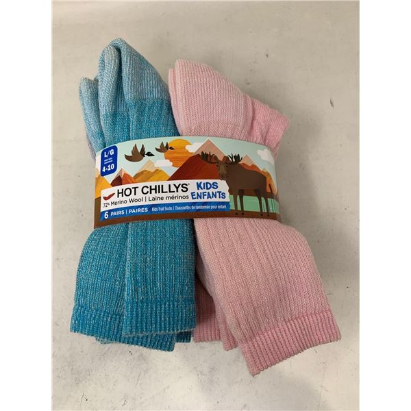 Hot Chilly's Kids Merino Wool Socks-6 pairs (size 4-10)