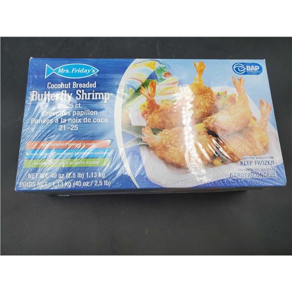 FROZEN - Mrs. Friday's Coconut Breaded Butterfly Shrimp 21-25 Count ( 2.5 Lbs)