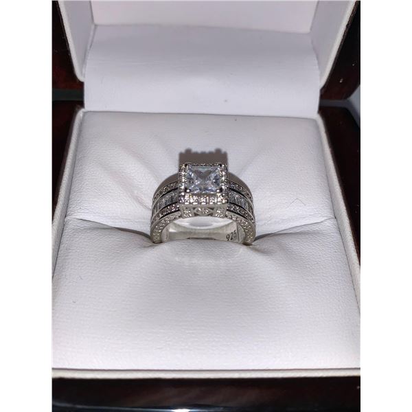 Princess Cut ,80 carat Solitaire Multi Stone double band .925 Silver Ring