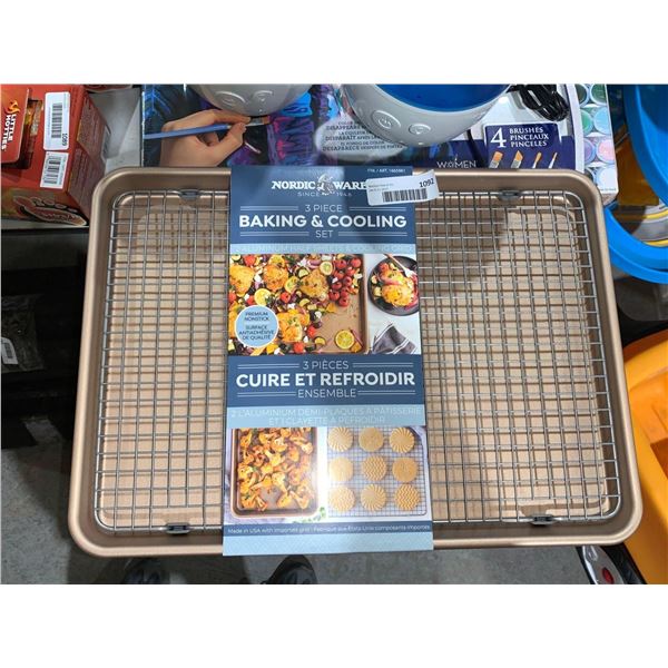 Nordic Ware 3 Piece Baking & Cooling Sheets Set 2 Aluminum 1/2 Sheets & cooling Grid