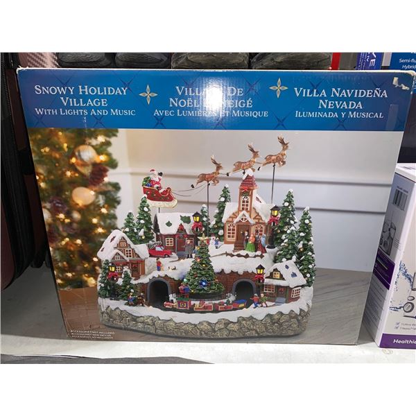 Snowy Holiday Village With Lights And Music