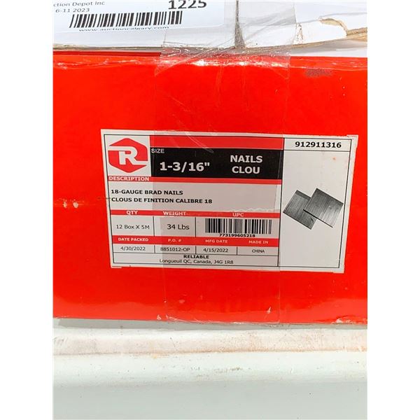 Reliable 18 Gauge Brad Nails 1 3/16" 12 boxes x 5m