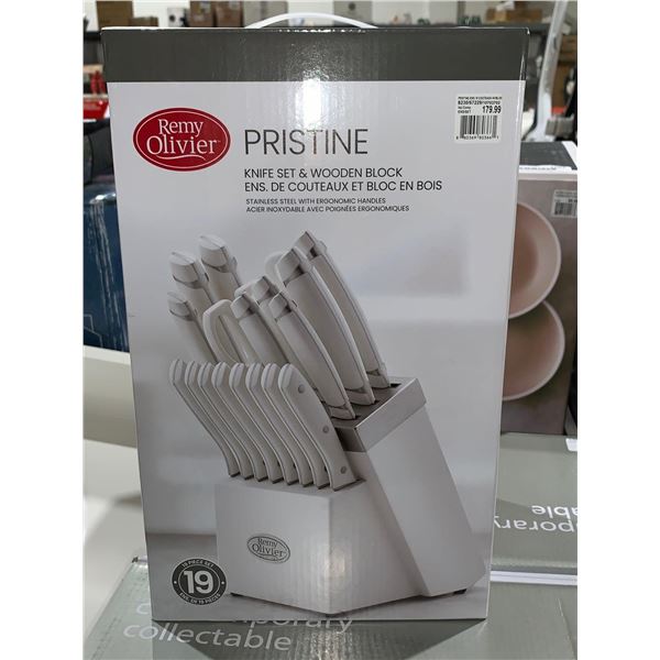 NEW Remy Oliver Pristine Knife Set & Wooden Block 19pc Set
