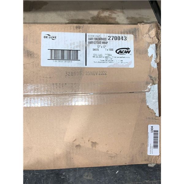 DeLuxe A & W Food Wrap Sheets 12"x12" case of 1000