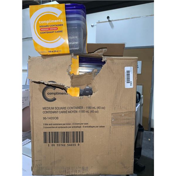 CASE of Compliments Medium Square Containers 3 lids & Containers x 6