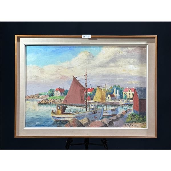 Beach Harbour - Oil and Acrylic (Framed Painting)